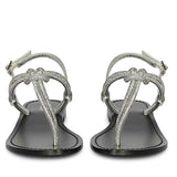 Saint Elsie Crystal Cord Metallic Silver Leather Flat Sandals