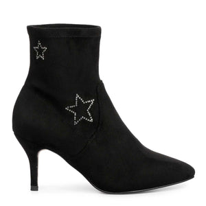 Black stretch suede ankle boots, star embellishments, Saint Penelope, ankle boots, women's shoes, black boots, suede boots, party shoes, statement shoes