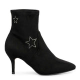 Black stretch suede ankle boots, star embellishments, Saint Penelope, ankle boots, women's shoes, black boots, suede boots, party shoes, statement shoes