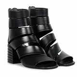 Saint Elena Black Leather Handcrafted Strappy Block Heels