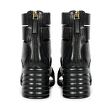 Saint Elena Black Leather Handcrafted Strappy Block Heels