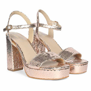 Saint Merrily Gold Snake Embossed Block Heels
