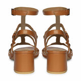 Saint Angela Tan Leather Metal Studded Block Heels