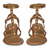 Saint Angela Tan Leather Metal Studded Block Heels