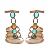 Saint Monroe Multi Stone Embellished Tan Leather Stilettos