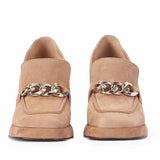Saint Benoîte Chain Link Taupe Suede Leather Moccasins