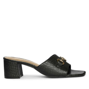 Saint Blair Black Croc-embossed Leather Block Heels