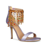 Saint Luana's lilac satin stilettos: a perfect blend of sophistication and glamour with multi-stone detailing