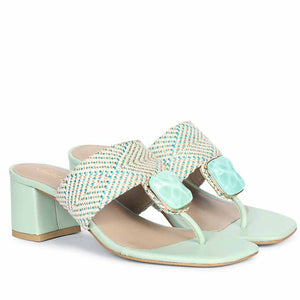 Saint Stevie Stone Jeweled Turquoise Raffia Block Heels