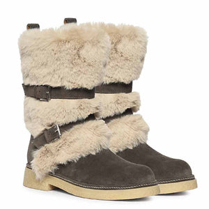 Saint Montova Charcoal Leather Shearling Buckle Fur Boots