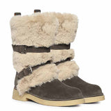 Saint Montova Charcoal Leather Shearling Buckle Fur Boots