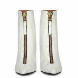 Saint Rose White Leather Front Zipper Pointed Toe Heel Boots