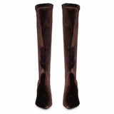 Saint Jemima Bordo Stretch Velvet Knee High Stiletto Boots