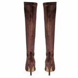 Saint Jemima Bordo Stretch Velvet Knee High Stiletto Boots