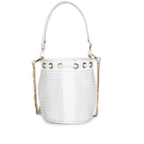 Halsey White Hand Woven Leather Bucket Bags