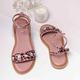 Saint Izola Stone Pink Leo Print Leather Sandals