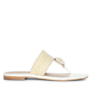 Saint Beau Stone Jeweled White Raffia Flat Sandals