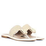 Saint Beau Stone Jeweled White Raffia Flat Sandals