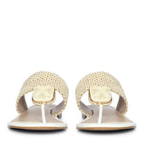 Saint Beau Stone Jeweled White Raffia Flat Sandals