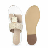 Saint Beau Stone Jeweled White Raffia Flat Sandals