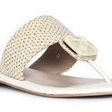 Saint Beau Stone Jeweled White Raffia Flat Sandals
