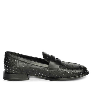 Saint Carol Studded Black Leather Moccasins