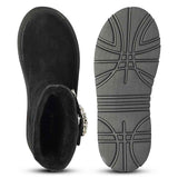 Saint Nordova Crystal Buckle Black Suede Leather Snug Boots