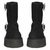 Saint Nordova Crystal Buckle Black Suede Leather Snug Boots