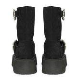 Saint Nordova Crystal Buckle Black Suede Leather Snug Boots