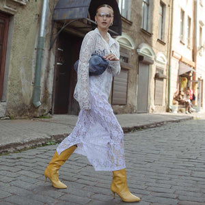 Saint Adella Croco Embossed Yellow Leather Long Boots