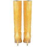 Saint Adella Croco Embossed Yellow Leather Long Boots