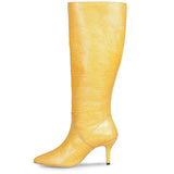 Saint Adella Croco Embossed Yellow Leather Long Boots