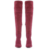 Maroon stretch suede above-the-knee thigh-high boots by Saint Luisa - Elegant and comfortable fashion footwear for a chic look.