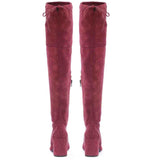 Maroon stretch suede above-the-knee thigh-high boots by Saint Luisa - Elegant and comfortable fashion footwear for a chic look.