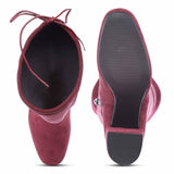 Maroon stretch suede above-the-knee thigh-high boots by Saint Luisa - Elegant and comfortable fashion footwear for a chic look.