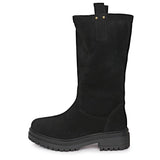 Saint Alexandra Black Suede Leather Pull On Calf Boots