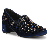 Saint Olivia Hand Embroidered Blue Suede Pumps