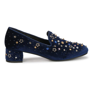 Saint Olivia Hand Embroidered Blue Suede Pumps