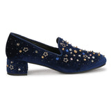 Saint Olivia Hand Embroidered Blue Suede Pumps