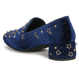 Saint Olivia Hand Embroidered Blue Suede Pumps