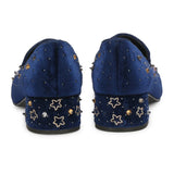 Saint Olivia Hand Embroidered Blue Suede Pumps