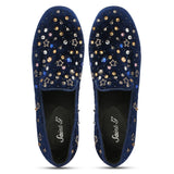 Saint Olivia Hand Embroidered Blue Suede Pumps