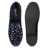 Saint Olivia Hand Embroidered Blue Suede Pumps