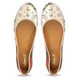 Women Gold-Toned Embellished Leather Ballerinas - SaintG