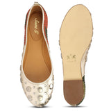Women Gold-Toned Embellished Leather Ballerinas - SaintG
