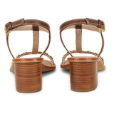 Saint Irmina Tan Leather Gold Metal Studded Block Heel