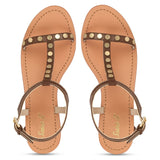 Saint Irmina Tan Leather Gold Metal Studded Block Heel