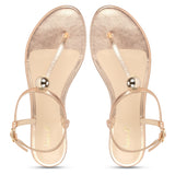 Saint Ventana Metal Ball Embellished Metallic Gold Leather Flat - SaintG