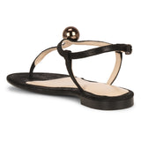 Saint Ventana Metal Ball Embellished Metallic Black Leather Flat - SaintG