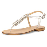 Saint Madeira Stones Embellished Handcrafted Silver Leather Flat - SaintG